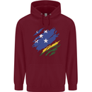 Torn Solomon Islands Flag Day Football Mens 80% Cotton Hoodie Maroon