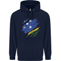Torn Solomon Islands Flag Day Football Mens 80% Cotton Hoodie Navy Blue