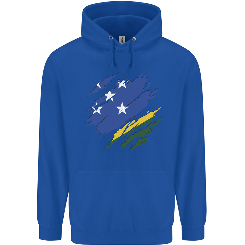 Torn Solomon Islands Flag Day Football Mens 80% Cotton Hoodie Royal Blue