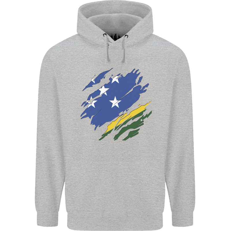 Torn Solomon Islands Flag Day Football Mens 80% Cotton Hoodie Sports Grey