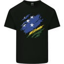Torn Solomon Islands Flag Day Football Mens Cotton T-Shirt Tee Top Black