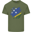 Torn Solomon Islands Flag Day Football Mens Cotton T-Shirt Tee Top Military Green