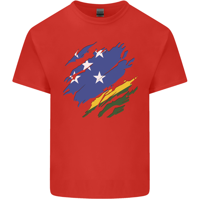 Torn Solomon Islands Flag Day Football Mens Cotton T-Shirt Tee Top Red