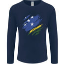 Torn Solomon Islands Flag Day Football Mens Long Sleeve T-Shirt Navy Blue