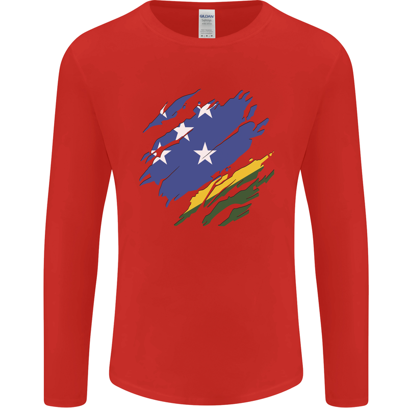 Torn Solomon Islands Flag Day Football Mens Long Sleeve T-Shirt Red