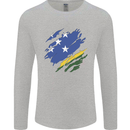 Torn Solomon Islands Flag Day Football Mens Long Sleeve T-Shirt Sports Grey