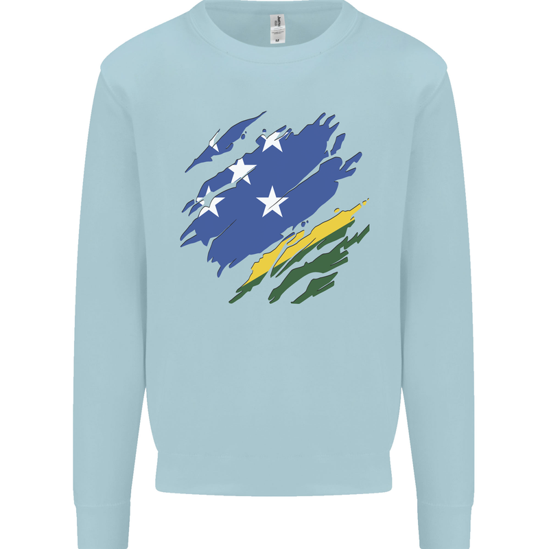 Torn Solomon Islands Flag Day Football Mens Sweatshirt Jumper Light Blue