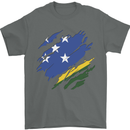 Torn Solomon Islands Flag Day Football Mens T-Shirt 100% Cotton Charcoal