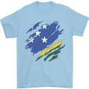 Torn Solomon Islands Flag Day Football Mens T-Shirt 100% Cotton Light Blue