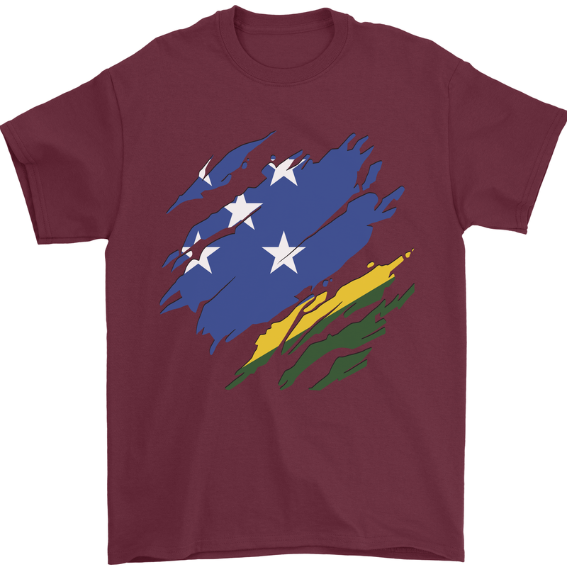 Torn Solomon Islands Flag Day Football Mens T-Shirt 100% Cotton Maroon