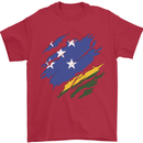 Torn Solomon Islands Flag Day Football Mens T-Shirt 100% Cotton Red