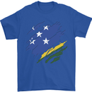 Torn Solomon Islands Flag Day Football Mens T-Shirt 100% Cotton Royal Blue