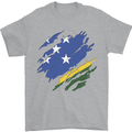 Torn Solomon Islands Flag Day Football Mens T-Shirt 100% Cotton Sports Grey