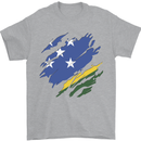Torn Solomon Islands Flag Day Football Mens T-Shirt 100% Cotton Sports Grey