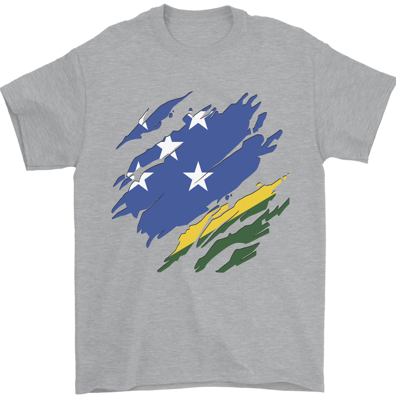Torn Solomon Islands Flag Day Football Mens T-Shirt 100% Cotton Sports Grey