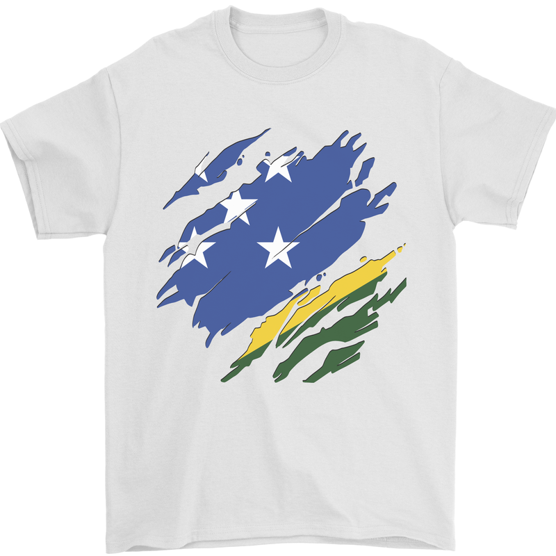 Torn Solomon Islands Flag Day Football Mens T-Shirt 100% Cotton White