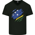 Torn Solomon Islands Flag Day Football Mens V-Neck Cotton T-Shirt Black