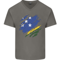 Torn Solomon Islands Flag Day Football Mens V-Neck Cotton T-Shirt Charcoal