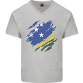 Torn Solomon Islands Flag Day Football Mens V-Neck Cotton T-Shirt Sports Grey