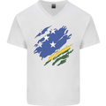 Torn Solomon Islands Flag Day Football Mens V-Neck Cotton T-Shirt White