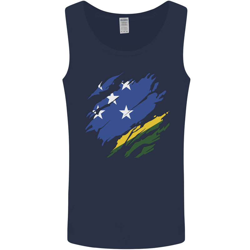 Torn Solomon Islands Flag Day Football Mens Vest Tank Top Navy Blue