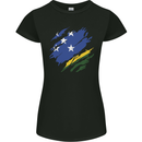 Torn Solomon Islands Flag Day Football Womens Petite Cut T-Shirt Black