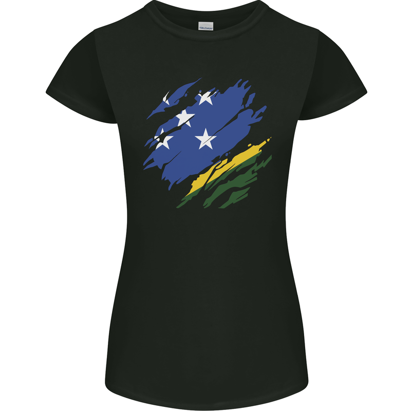 Torn Solomon Islands Flag Day Football Womens Petite Cut T-Shirt Black