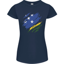Torn Solomon Islands Flag Day Football Womens Petite Cut T-Shirt Navy Blue