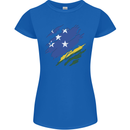Torn Solomon Islands Flag Day Football Womens Petite Cut T-Shirt Royal Blue