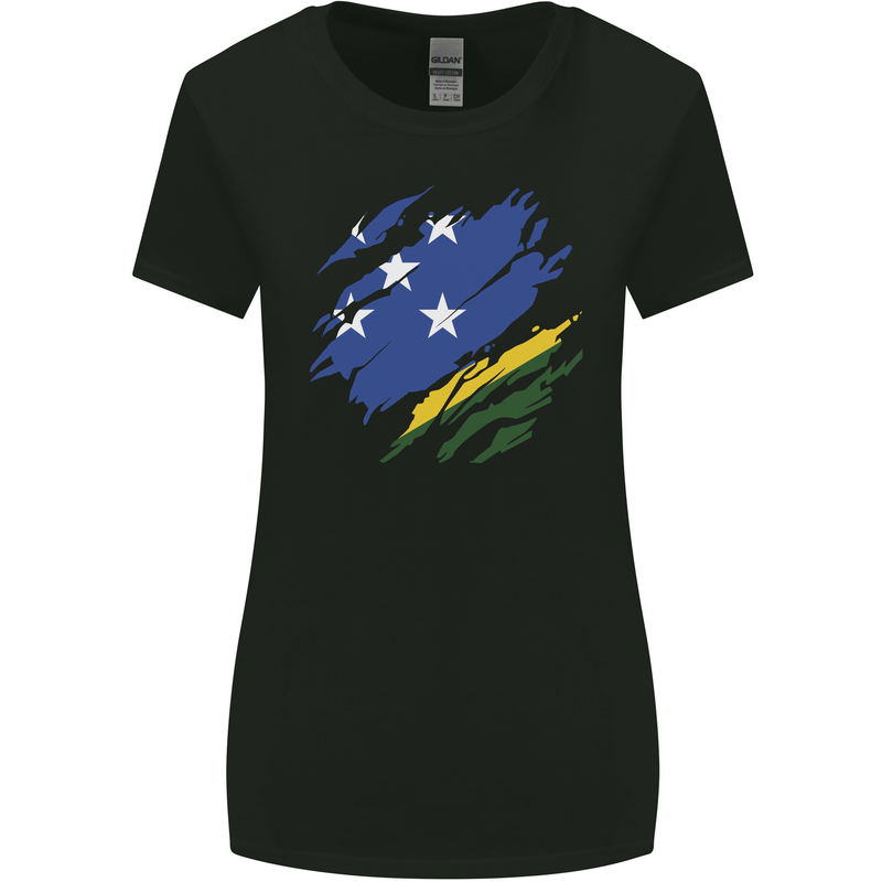 Torn Solomon Islands Flag Day Football Womens Wider Cut T-Shirt Black