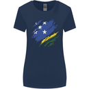 Torn Solomon Islands Flag Day Football Womens Wider Cut T-Shirt Navy Blue