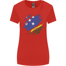 Torn Solomon Islands Flag Day Football Womens Wider Cut T-Shirt Red