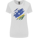 Torn Solomon Islands Flag Day Football Womens Wider Cut T-Shirt White