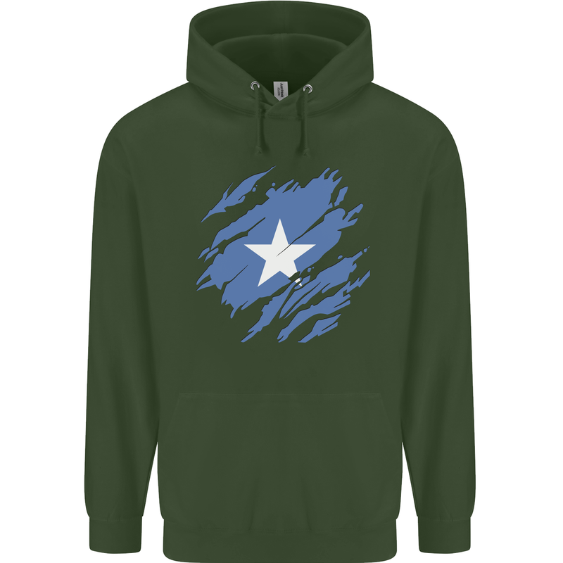 Torn Somalia Flag Somalian Day Football Childrens Kids Hoodie Forest Green