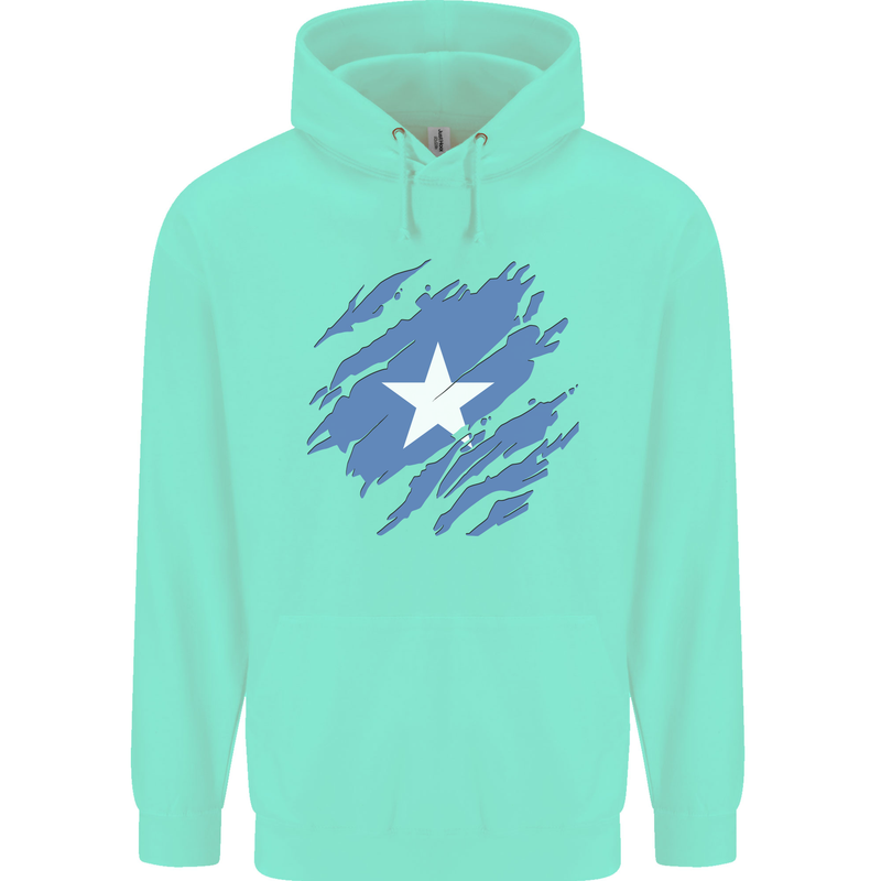 Torn Somalia Flag Somalian Day Football Childrens Kids Hoodie Peppermint