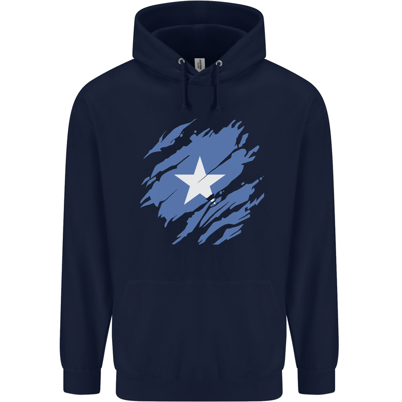 Torn Somalia Flag Somalian Day Football Mens 80% Cotton Hoodie Navy Blue