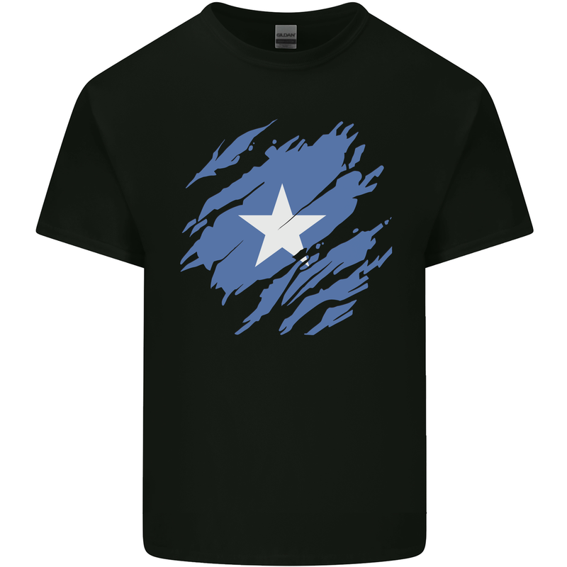 Torn Somalia Flag Somalian Day Football Mens Cotton T-Shirt Tee Top Black