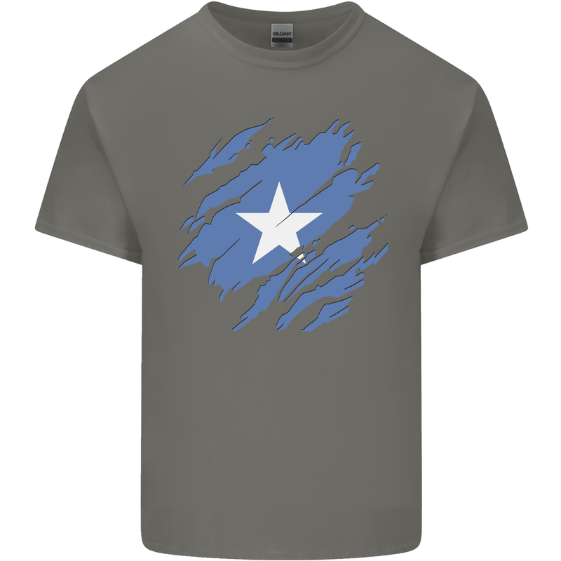 Torn Somalia Flag Somalian Day Football Mens Cotton T-Shirt Tee Top Charcoal
