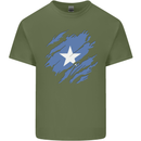 Torn Somalia Flag Somalian Day Football Mens Cotton T-Shirt Tee Top Military Green