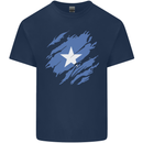 Torn Somalia Flag Somalian Day Football Mens Cotton T-Shirt Tee Top Navy Blue