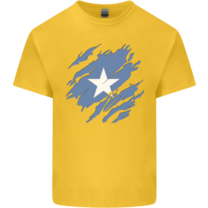 Torn Somalia Flag Somalian Day Football Mens Cotton T-Shirt Tee Top Yellow