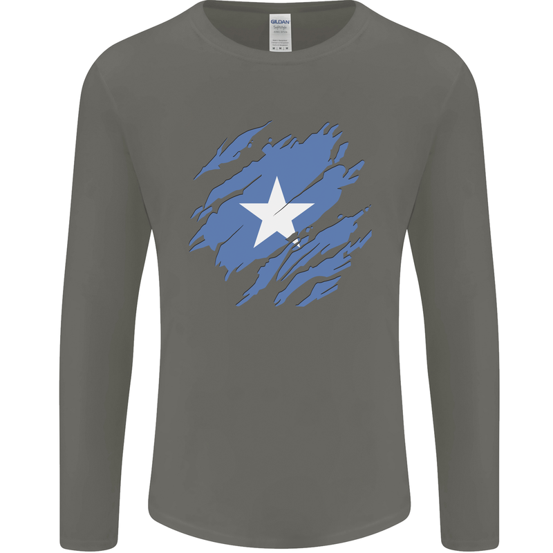 Torn Somalia Flag Somalian Day Football Mens Long Sleeve T-Shirt Charcoal