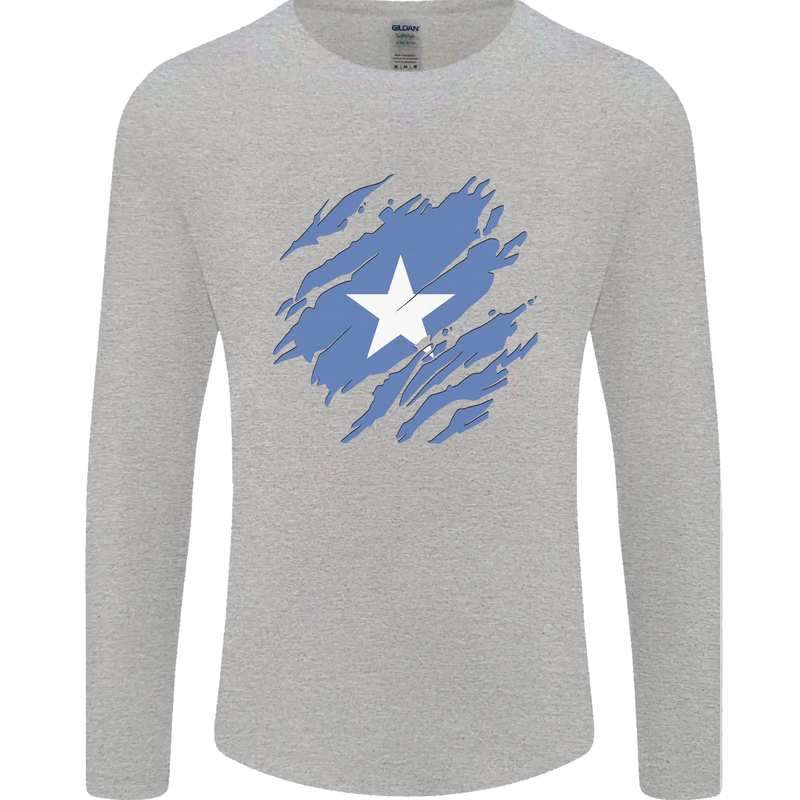 Torn Somalia Flag Somalian Day Football Mens Long Sleeve T-Shirt Sports Grey