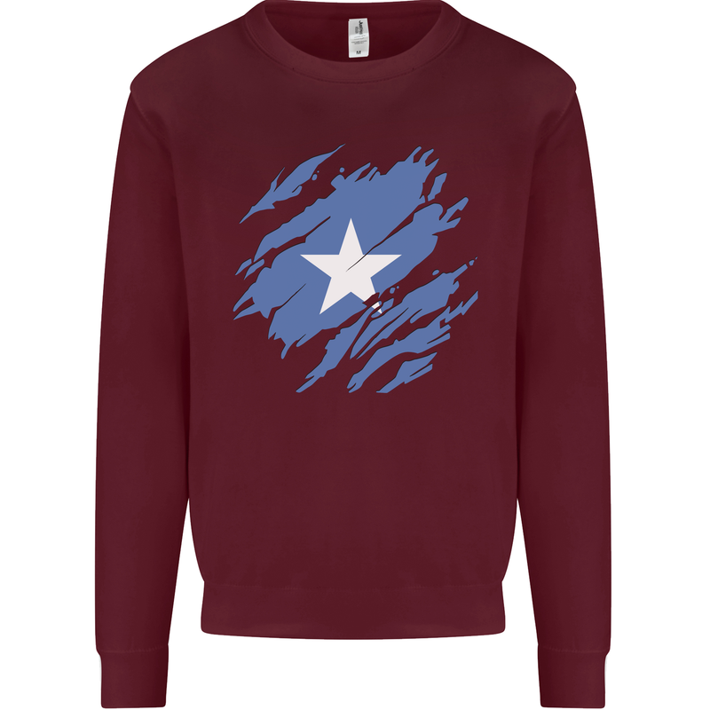 Torn Somalia Flag Somalian Day Football Mens Sweatshirt Jumper Maroon