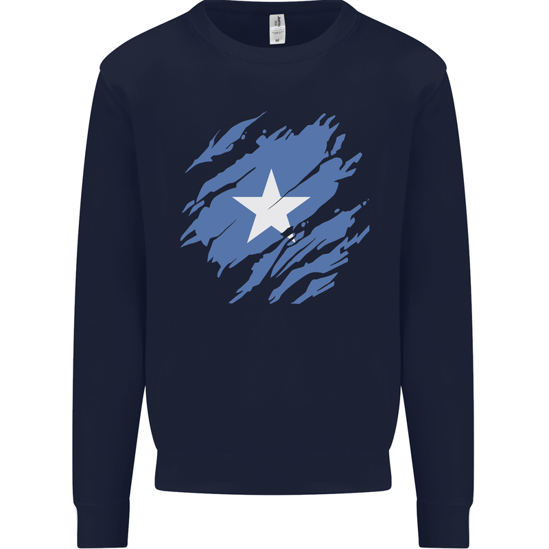 Torn Somalia Flag Somalian Day Football Mens Sweatshirt Jumper Navy Blue
