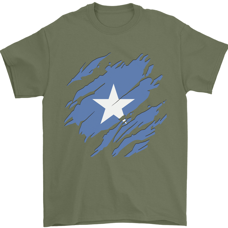 Torn Somalia Flag Somalian Day Football Mens T-Shirt 100% Cotton Military Green