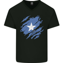 Torn Somalia Flag Somalian Day Football Mens V-Neck Cotton T-Shirt Black