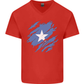 Torn Somalia Flag Somalian Day Football Mens V-Neck Cotton T-Shirt Red