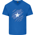 Torn Somalia Flag Somalian Day Football Mens V-Neck Cotton T-Shirt Royal Blue