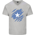 Torn Somalia Flag Somalian Day Football Mens V-Neck Cotton T-Shirt Sports Grey